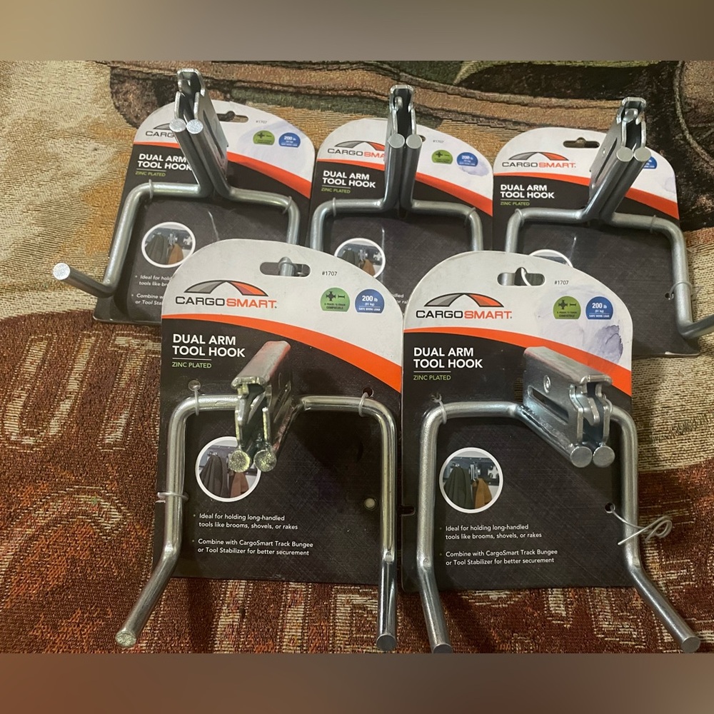 Lot of 5 CargoSmart Dual Arm Tool Hooks Garage Gardening Barn 1707 NEW